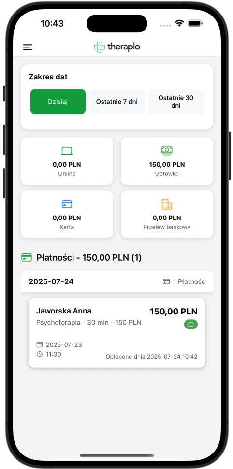 Zarządzanie płatnościami w aplikacji mobilnej dla terapeuty